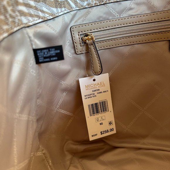 Michael Kors Carter Large Open Tote Shoulder Bag MK Zebra Print Camel Multi - Picture 10 of 13